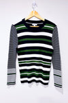 Chandail côtelé rayé marine et vert seconde main - Nine West- La Penderie du Paradis