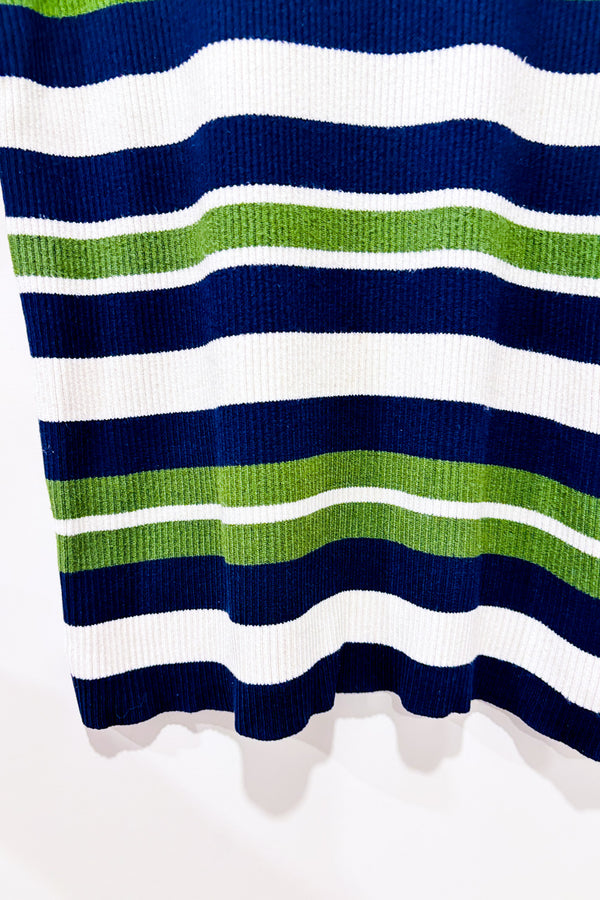 Chandail côtelé rayé marine et vert seconde main - Nine West- La Penderie du Paradis