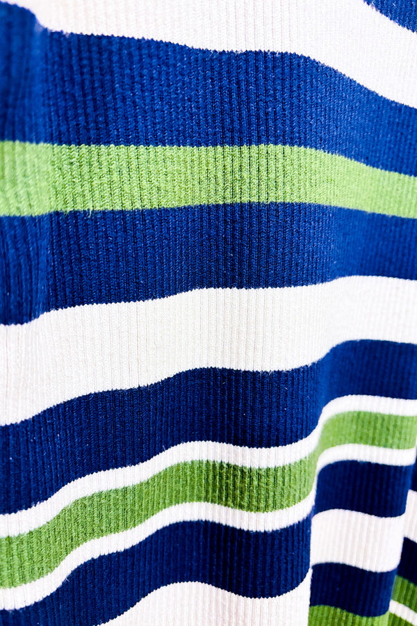 Chandail côtelé rayé marine et vert seconde main - Nine West- La Penderie du Paradis