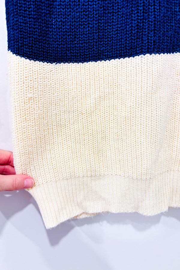 Chandail en tricot beige et bleu seconde main - Vero Moda- La Penderie du Paradis