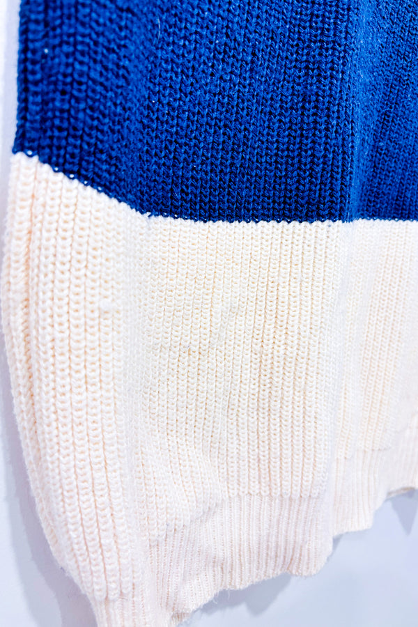 Chandail en tricot beige et bleu seconde main - Vero Moda- La Penderie du Paradis