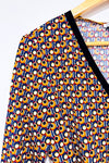 Haut cache-cœur motifs rétro 70’s brun et marine * seconde main - San Francisco- La Penderie du Paradis