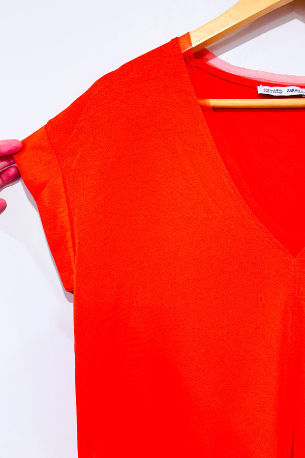 T-shirt orange coupe fluide seconde main - Zara- La Penderie du Paradis