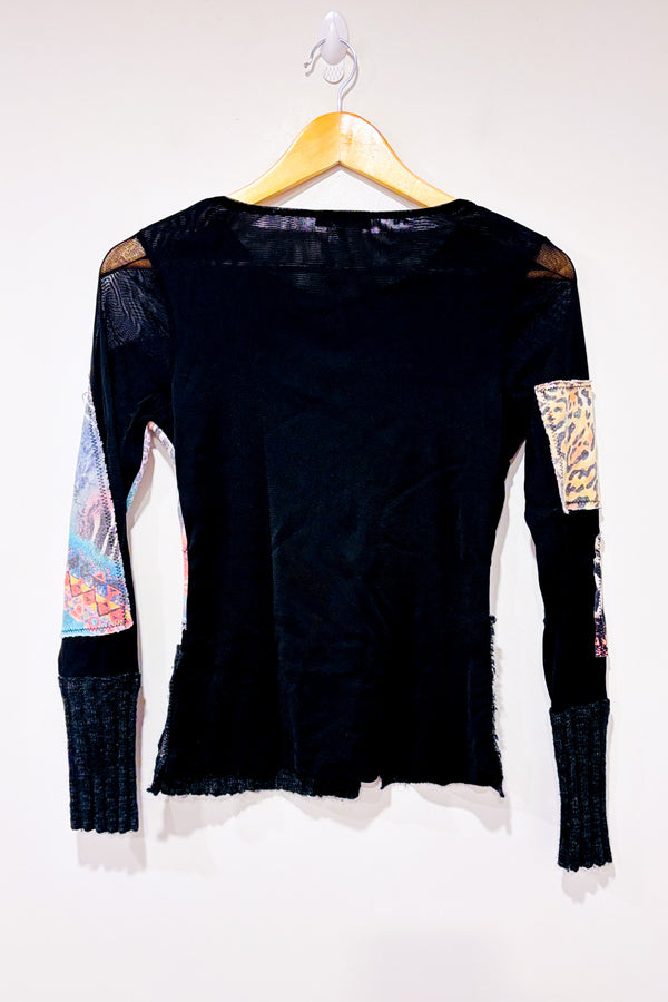 Chandail noir patchwork texturé à motifs seconde main - Terra Nostra- La Penderie du Paradis