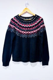 Chandail tricot nordique noir et multicolore