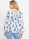 Blouse fluide blanche à fleurs bleues seconde main - Old Navy- La Penderie du Paradis