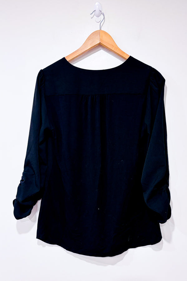 Blouse noire avec manches froncées seconde main - Le Château- La Penderie du Paradis