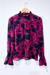 Blouse bourgogne et noire fleurie à manches fluides* seconde main - Mexx- La Penderie du Paradis