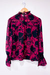 Blouse bourgogne et noire fleurie à manches fluides* seconde main - Mexx- La Penderie du Paradis