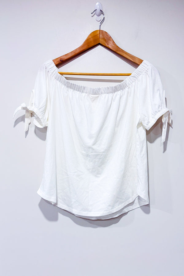 Haut blanc à épaules dénudées* seconde main - H&M- La Penderie du Paradis