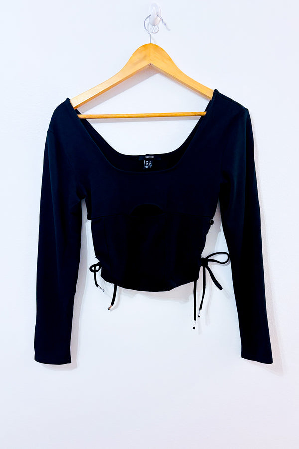 Haut coupé noir style corset seconde main - Forever21- La Penderie du Paradis