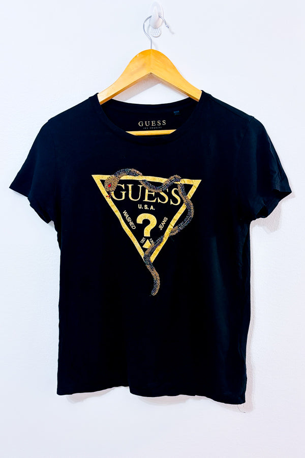 T-shirt noir avec serpent à billes seconde main - Guess- La Penderie du Paradis