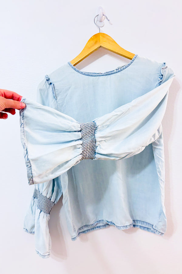 Haut bleu pâle en denim seconde main - Suko Jeans- La Penderie du Paradis