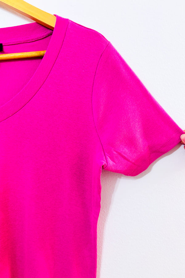 T-shirt basique rose fuchsia côtelé seconde main - Tribal- La Penderie du Paradis