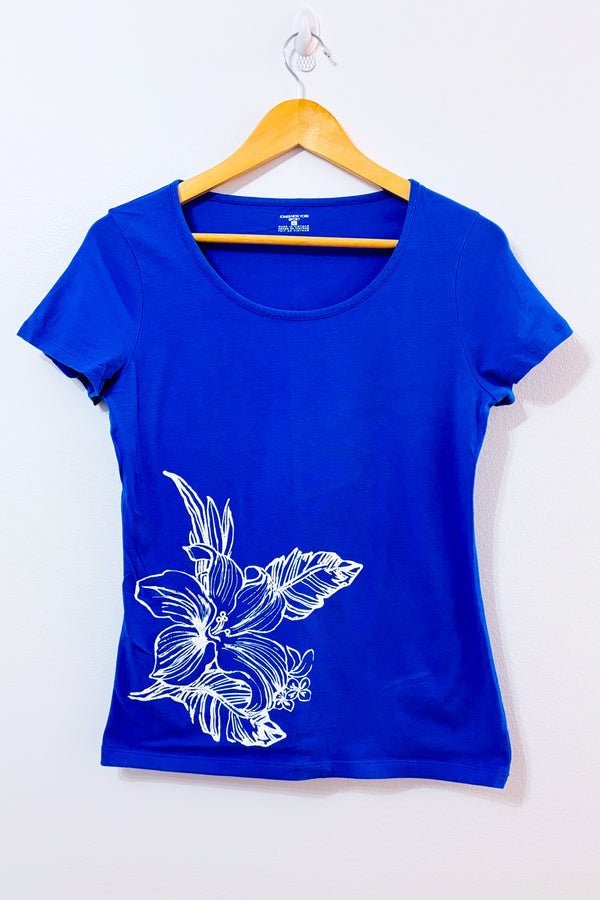 T-shirt indigo à imprimé floral seconde main - Jones New York- La Penderie du Paradis