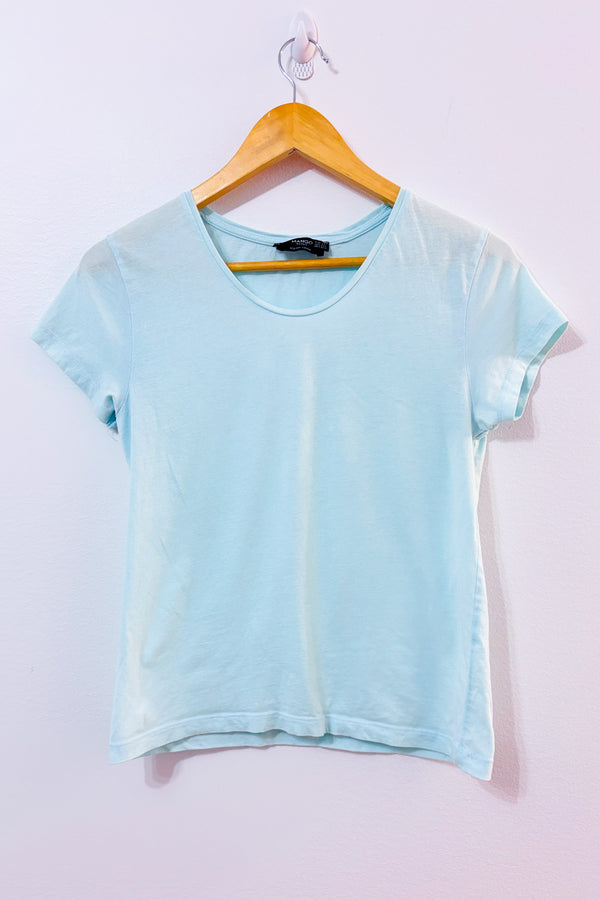 T-shirt basique bleu pâle seconde main - Mango- La Penderie du Paradis