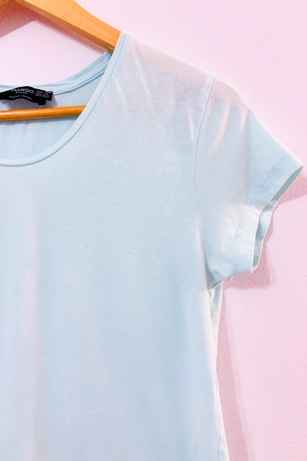 T-shirt basique bleu pâle seconde main - Mango- La Penderie du Paradis