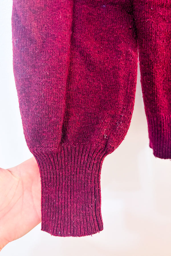 Chandail en tricot bourgogne à col roulé et motifs nordiques seconde main - RW&CO.- La Penderie du Paradis