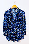 Blouse fluide noire et bleue à imprimé abstrait* seconde main - Jones New York- La Penderie du Paradis