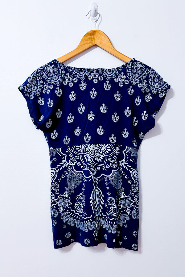Haut cache-cœur bleu à motif paisley seconde main - SWS Streetwear Society- La Penderie du Paradis