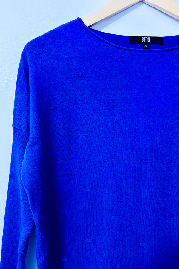 Chandail en tricot indigo texturé seconde main - Bedo- La Penderie du Paradis
