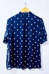 Blouse fluide marine à pois blancs manches courtes seconde main - Tamara H.- La Penderie du Paradis