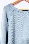 Chandail bleu eau en tricot à torsades seconde main - Reitmans- La Penderie du Paradis