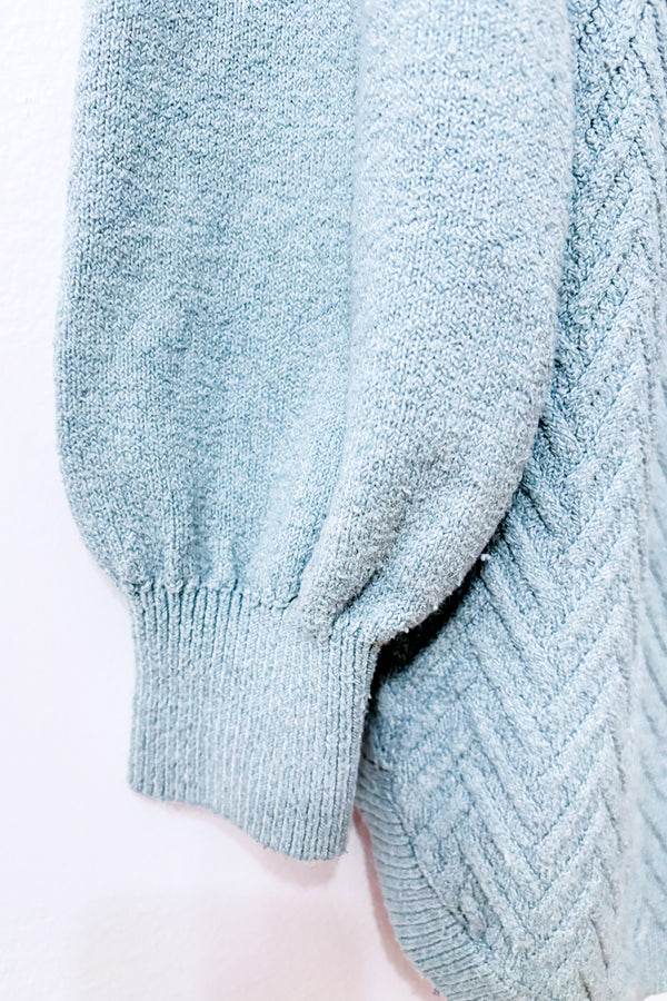 Chandail bleu eau en tricot à torsades seconde main - Reitmans- La Penderie du Paradis