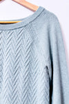 Chandail bleu eau en tricot à torsades seconde main - Reitmans- La Penderie du Paradis