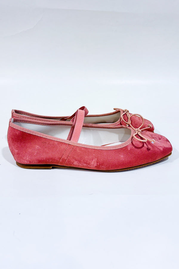 Chaussures ballerine rose en velours avec bride* seconde main - Oasis Society- La Penderie du Paradis