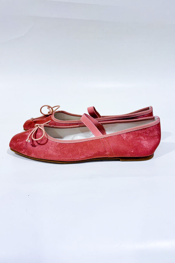 Chaussures ballerine rose en velours avec bride* seconde main - Oasis Society- La Penderie du Paradis