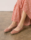Chaussures ballerine rose en velours avec bride* seconde main - Oasis Society- La Penderie du Paradis