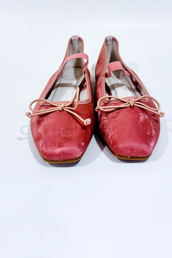 Chaussures ballerine rose en velours avec bride* seconde main - Oasis Society- La Penderie du Paradis