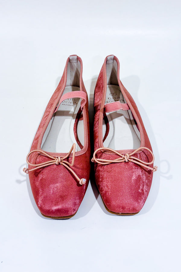 Chaussures ballerine rose en velours avec bride* seconde main - Oasis Society- La Penderie du Paradis