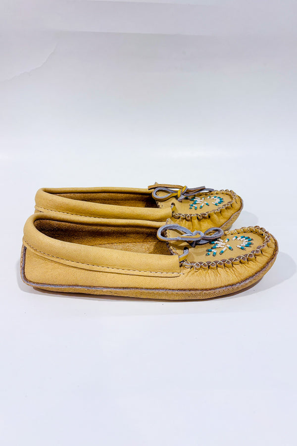 Mocassin intérieur beige en cuir avec perles* seconde main - Bastien- La Penderie du Paradis