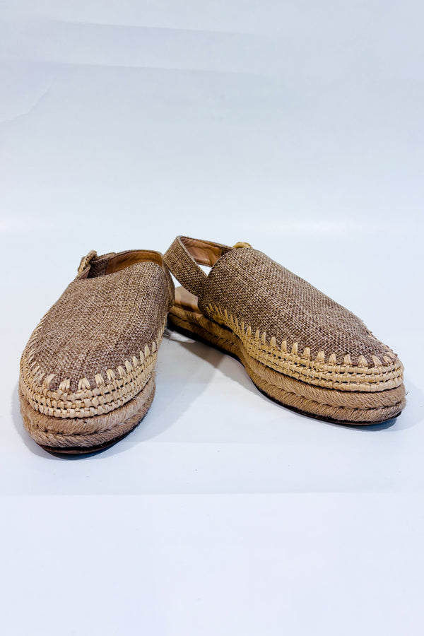 Sandales espadrilles slingback beige en jute seconde main - Zara- La Penderie du Paradis