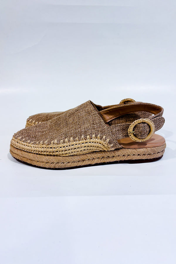 Sandales espadrilles slingback beige en jute seconde main - Zara- La Penderie du Paradis