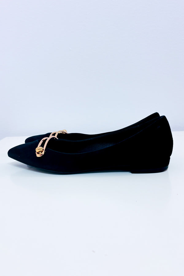 Ballerines noires en suède à détail doré* seconde main - Stella Luna- La Penderie du Paradis