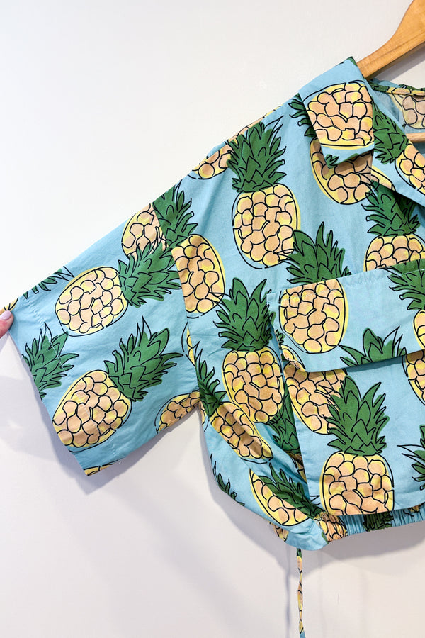 XX_Chemise ample crop top bleue avec ananas (m) seconde main Autres