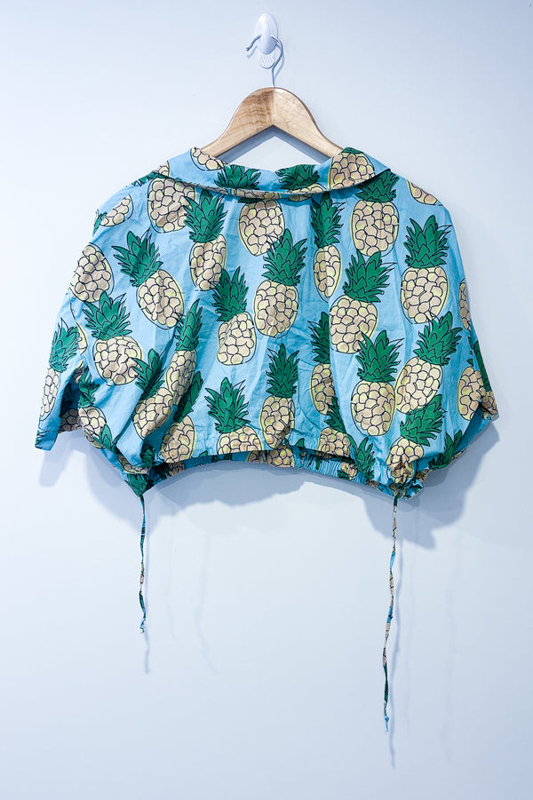 XX_Chemise ample crop top bleue avec ananas (m) seconde main Autres