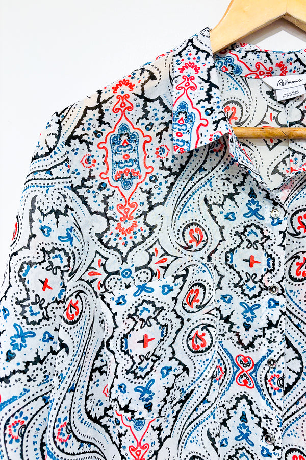 Chemise blanche fleurie transparente avec manches ouvertes (l) -- La Penderie du Paradis ?