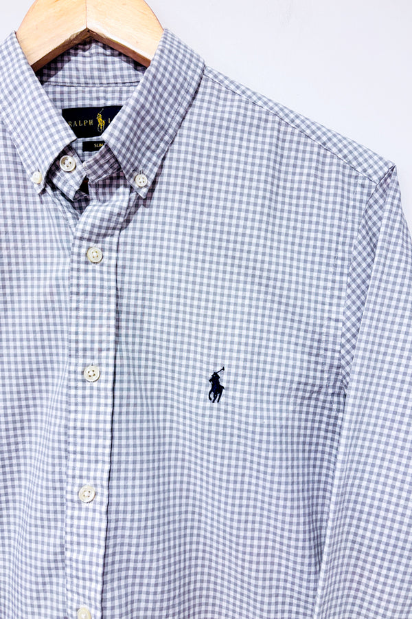 Chemise grise à carreaux slim fit (m) - Homme-Ralph Lauren-La Penderie du Paradis 🕊