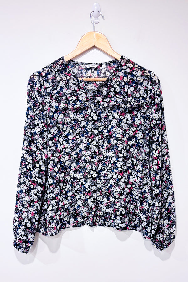 Blouse transparente noire fleurie (s)-Reitmans-La Penderie du Paradis 🕊
