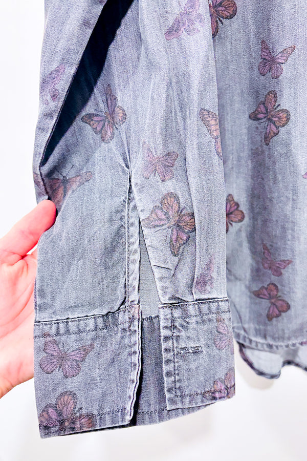 Chemise grise avec papillons (m)-Standard Grace-La Penderie du Paradis 🕊