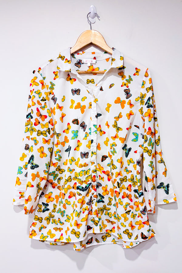 Chemise blanche légère avec papillons (l)-Grenier-La Penderie du Paradis 🕊