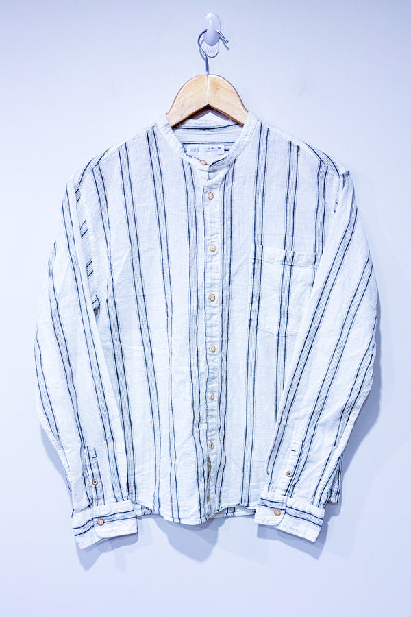 Blouse beige et grise rayée en lin (l) - Enfant-Zara-La Penderie du Paradis 🕊