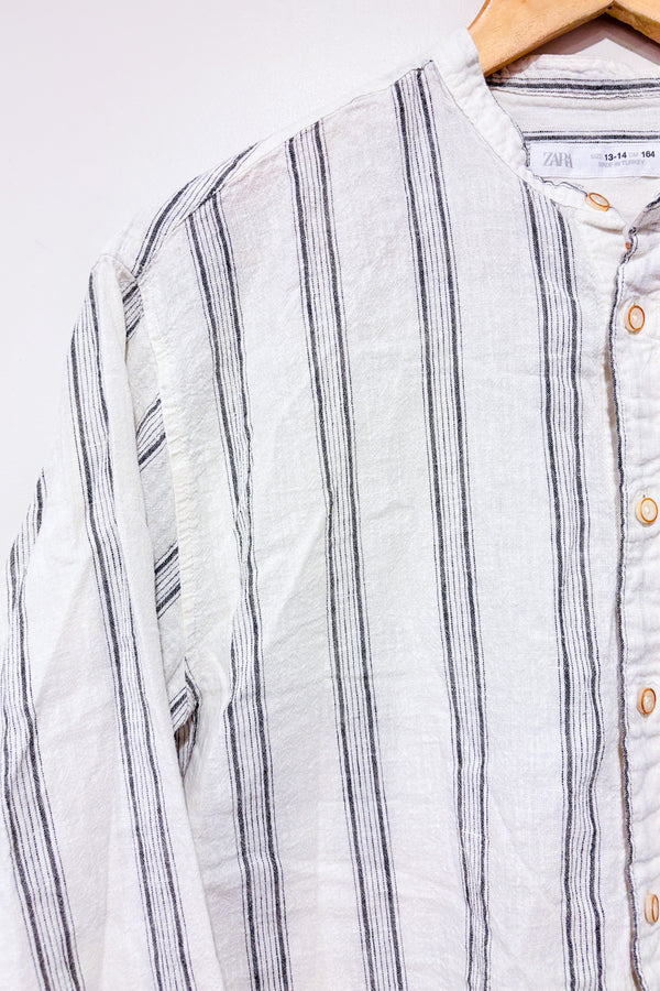 Blouse beige et grise rayée en lin (l) - Enfant-Zara-La Penderie du Paradis 🕊