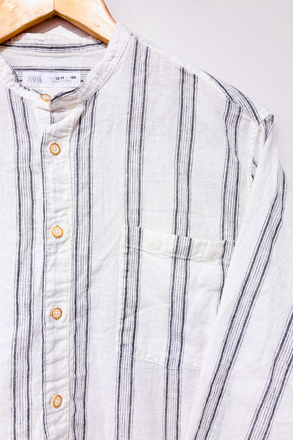 Blouse beige et grise rayée en lin (l) - Enfant-Zara-La Penderie du Paradis 🕊