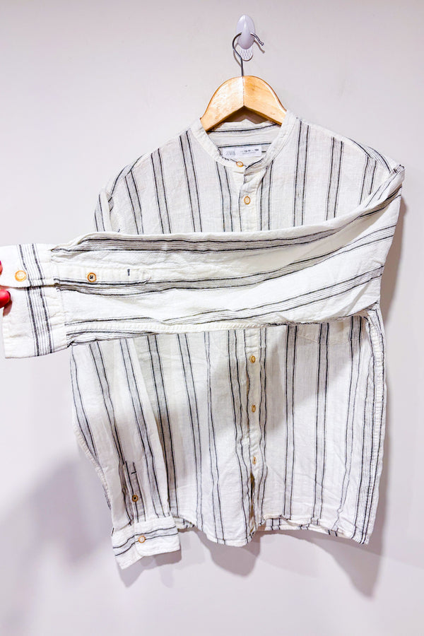 Blouse beige et grise rayée en lin (l) - Enfant-Zara-La Penderie du Paradis 🕊