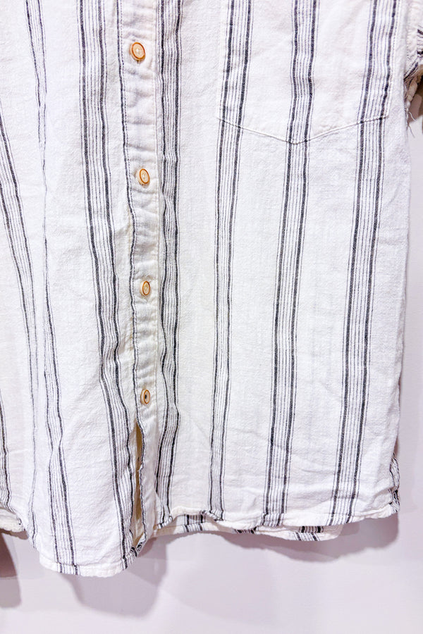 Blouse beige et grise rayée en lin (l) - Enfant-Zara-La Penderie du Paradis 🕊